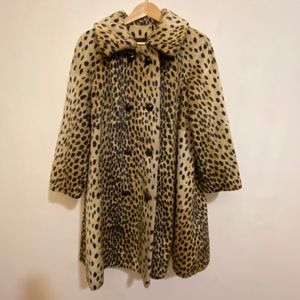 Vintage Leopard Faux Fur Coat, Size 4 / 6